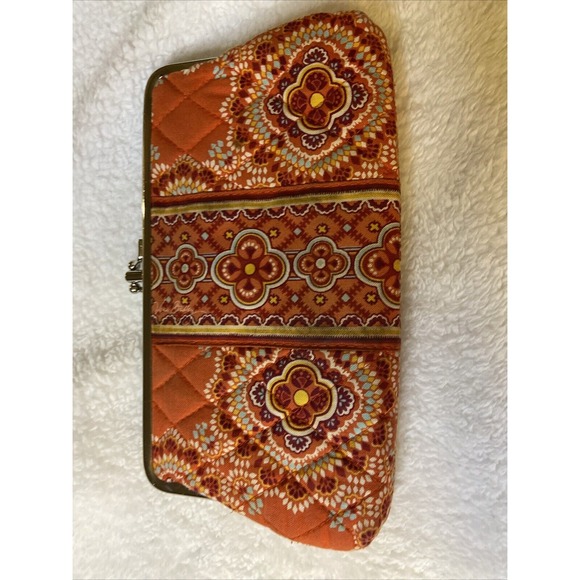Vera Bradley Orange Red Paprika Double Kiss Lock Snap Clutch Wallet Purse Rare‎ - Picture 6 of 15